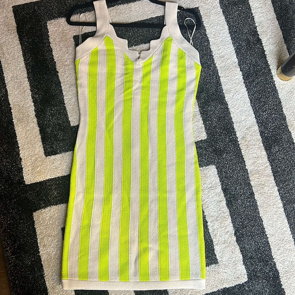 House of Harlow 1960 Neon Yellow and White Striped Dress